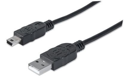 Picture of Manhattan USB-A to Mini-USB Cable, 1.8m, Male to Male, Black, 480 Mbps (USB 2.0), Equivalent to USB2HABM2M (except 20cm shorter), Hi-Speed USB, Lifetime Warranty, Polybag