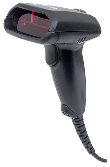 Picture of Manhattan Laser Handheld Barcode Scanner, USB, 300mm Scan Depth, Standard Housing, Cable 1.5m, Max Ambient Light 5,000 lux (sunlight), Black, Three Year Warranty, Box