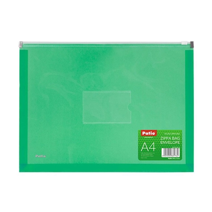 Изображение PATIO Dokumetu mape-aploksne   ar rāvējslēdzēju, A4, caurspīdīga, zaļā krāsā