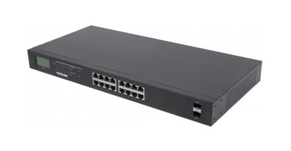 Picture of Intellinet 16-Port Gigabit Ethernet PoE+ Switch with 2 SFP Ports, LCD Display, IEEE 802.3at/af Power over Ethernet (PoE+/PoE) Compliant, 370 W, Endspan, 19" Rackmount (Euro 2-pin plug)