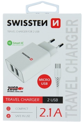 Attēls no Swissten Smart IC Travel Charger 2x USB 2.1A with Micro USB Cable 1.2m