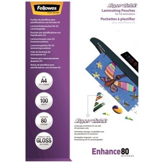 Picture of Fellowes SuperQuick A4 Glossy 125 Micron Laminating Pouch