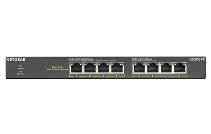 Изображение Netgear GS308PP Unmanaged Gigabit Ethernet (10/100/1000) Power over Ethernet (PoE) Black