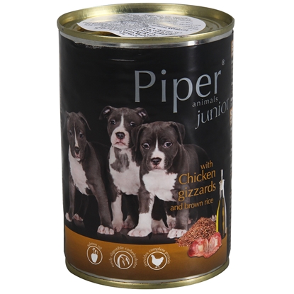Изображение Konservi suņiem Piper Junior vistu rīklītes,brūnie rīsi 400g