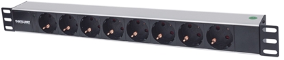 Attēls no Intellinet 19" 1.5U Rackmount 8-Way Power Strip - German Type", With LED Indicator Only, No Surge Protection, 1.6m Power Cord (Euro 2-pin plug)