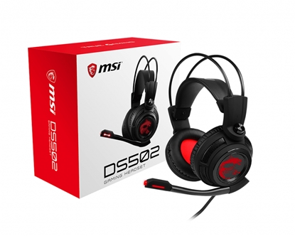 Attēls no MSI DS502 7.1 Virtual Surround Sound Gaming Headset 'Black with Ambient Dragon Logo, Wired USB connector, 40mm Drivers, inline Smart Audio Controller, Ergonomic Design'