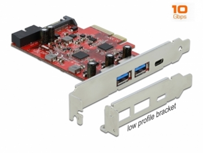 Изображение Delock PCI Express x4 Card to 1 x external USB Type-C™ female + 2 x external USB Type-A female SuperSpeed USB 10 Gbps (USB 3.2 G