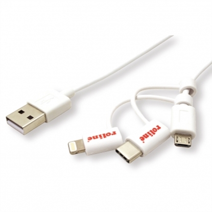 Attēls no ROLINE 8pin + MicroB + Type C to USB Charge & Sync Cable, white, 1.0 m