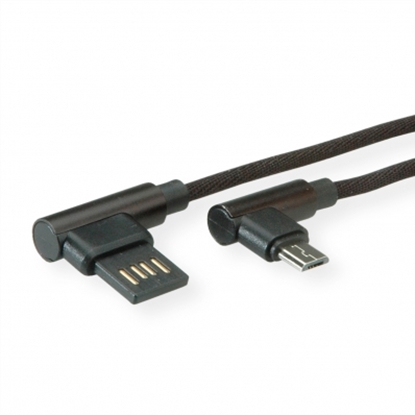 Attēls no ROLINE USB 2.0 Cable, A reversible - Micro B (90° angled), M/M, black, 0.8 m