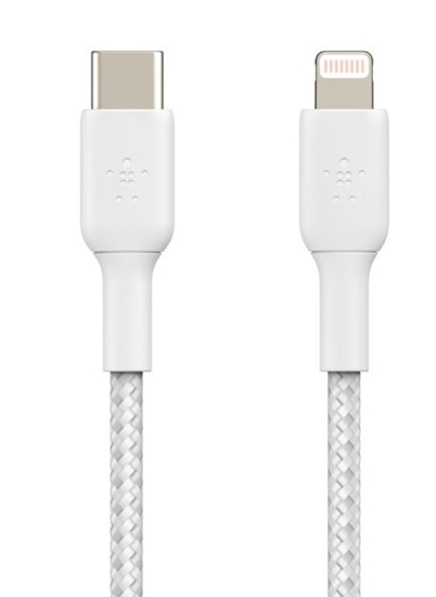 Изображение Belkin Lightning/USB-C Cable 1m braided, mfi cert., white