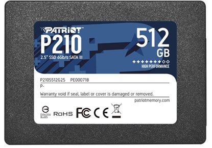 Attēls no SSD|PATRIOT|P210|512GB|SATA 3.0|Write speed 430 MBytes/sec|Read speed 520 MBytes/sec|2,5"|TBW 240 TB|P210S512G25
