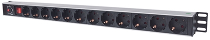 Изображение Intellinet Vertical Rackmount 12-Way Power Strip - German Type, With On/Off Switch and Overload Protection, 1.6m Power Cord (Euro 2-pin plug)