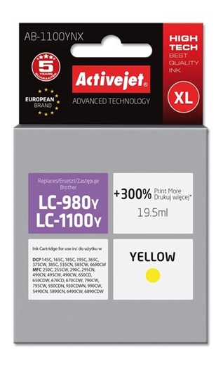Picture of Activejet AB-1100YNX Ink (replacement for Brother LC1100Y/980Y; Supreme; 19.5 ml; yellow)