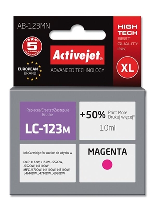 Изображение Activejet AB-123MN Ink cartridge (replacement for Brother LC123M/121M; Supreme; 10 ml; magenta)