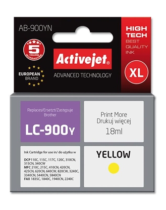 Изображение Activejet AB-900YN Ink Cartridge (replacement for Brother LC900Y; Supreme; 17.5 ml; yellow)