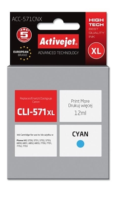 Picture of Activejet ACC-571CNX Ink (replacement for Canon CLI-571XLC; Supreme; 12 ml; cyan)