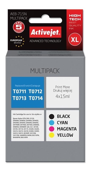 Изображение Activejet AEB-715N ink (replacement for Epson T0715; Supreme; 4 x 15 ml; black, magenta, cyan, yellow)