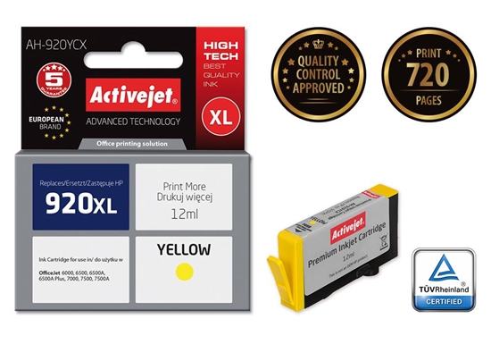 Picture of Activejet AH-920YCX Ink Cartridge (replacement for HP 920XL CD974AE; Premium; 12 ml; yellow)
