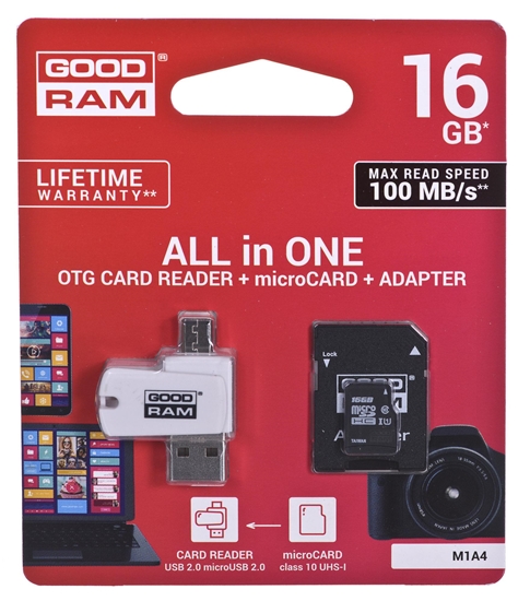 Picture of Goodram M1A4-0160R12 memory card 16 GB MicroSDHC Class 10 UHS-I
