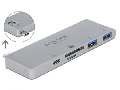 Attēls no Delock 3 Port Hub and 2 Slot Card Reader for MacBook with PD 3.0 and retractable USB Type-C™ Connection