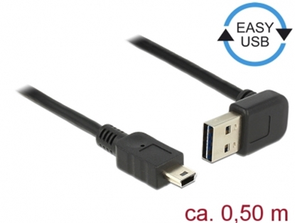 Attēls no Delock Cable EASY-USB 2.0 Type-A male angled up / down > USB 2.0 Type Mini-B male 0,5 m