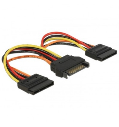 Изображение Delock Cable Power SATA 15 pin plug to 2 x Power SATA 15 pin, 15 cm