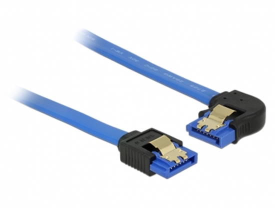 Picture of Delock Cable SATA 6 Gb/s receptacle straight > SATA receptacle left angled 20 cm blue with gold clips