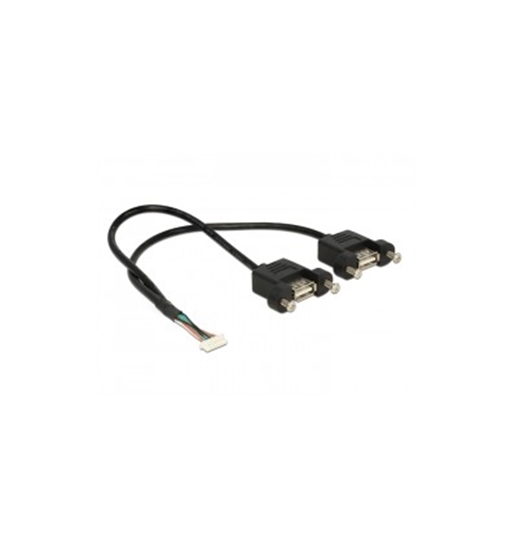 Picture of Delock Cable USB 2.0 pin header female 1.25 mm 8 pin - 2 x USB 2.0 Type-A female panel-mount 25 cm