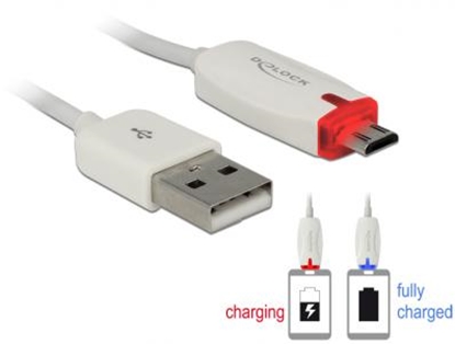 Attēls no Delock Data- and power cable USB 2.0-A male  Micro USB-B male with LED indication white