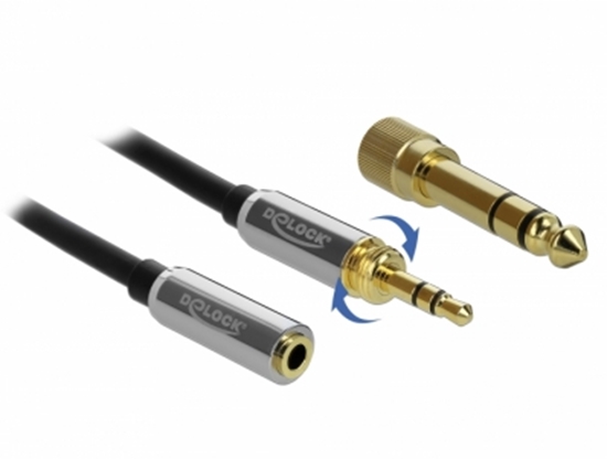 Изображение Delock Stereo Jack Extension Cable 3.5 mm 3 pin male to female with 6.35 mm screw adapter 5 m
