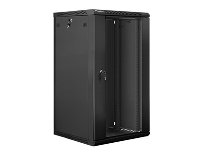 Attēls no Lanberg wall-mounted installation rack cabinet 19'' 22U 600x600mm black (glass door)