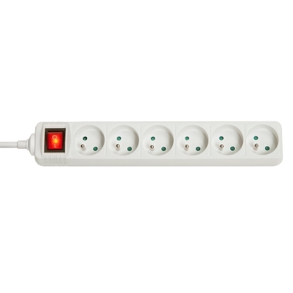 Attēls no 6-Way French Schuko Mains Power Extension with Switch, White