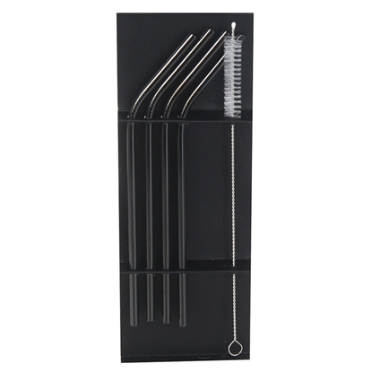 Attēls no Kokteiļu salmiņi metāla izliekti 21.5cm 4+birstīte, melni
