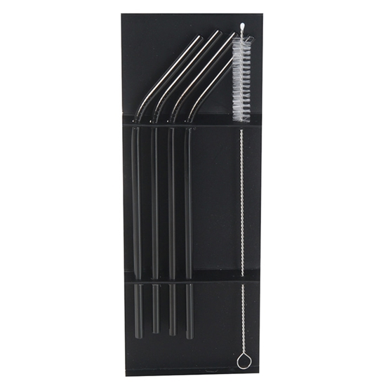 Изображение Kokteiļu salmiņi metāla izliekti 21.5cm 4+birstīte, melni