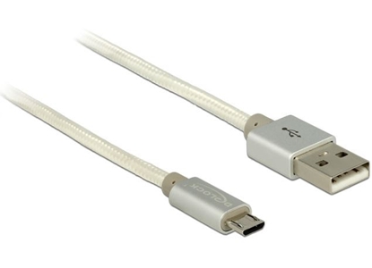 Attēls no Delock Data and Charging Cable USB 2.0 Type-A male  USB 2.0 Micro-B male with textile shielding white 200 cm