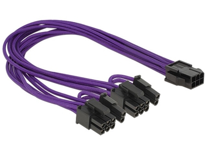Attēls no Delock Power Cable PCI Express 6 pin female  2 x 8 pin male textile shielding purple
