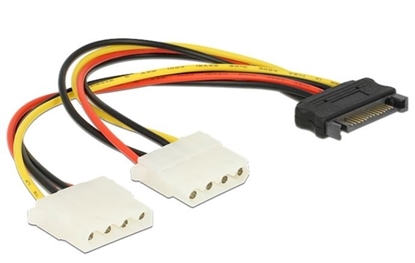 Изображение Delock Cable Power SATA 15pin  2x 4pin Molex female 20cm