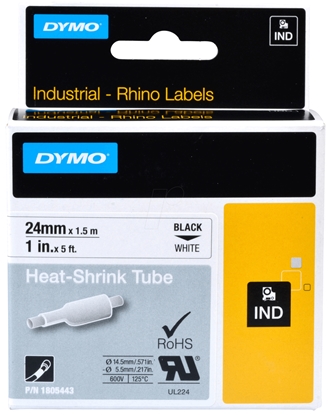 Изображение Dymo Rhino Heat-Shrink Tube 24 mm x 1,5 m black to white