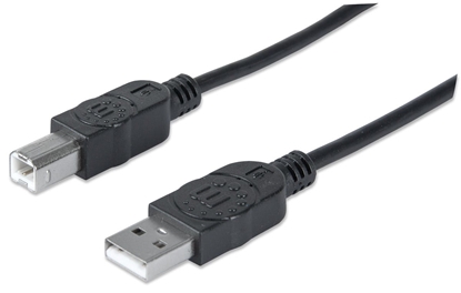 Picture of Manhattan USB-A to USB-B Cable, 1.8m, Male to Male, Black, 480 Mbps (USB 2.0), Equivalent to USB2HAB2M (except 20cm shorter), Hi-Speed USB, Lifetime Warranty, Polybag