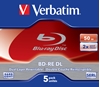 Изображение 1x5 Verbatim BD-RE Blu-Ray 50GB 2x Speed, White Blue Surface JC