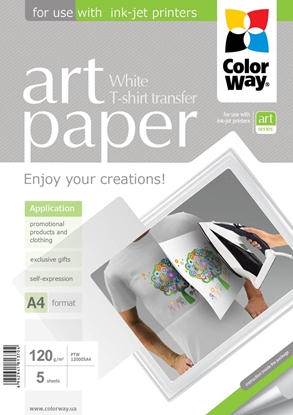 Picture of ColorWay ART Photo Paper T-shirt transfer (white), 5 sheets, A4, 120 g/m²