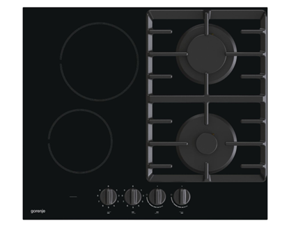 Attēls no Gorenje | Hob | GCE691BSC | Gas on glass + vitroceramic | Number of burners/cooking zones 4 | Rotary knobs | Black