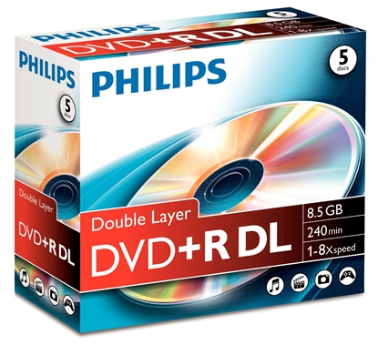 Picture of 1x5 Philips DVD+R 8,5GB DL 8x JC