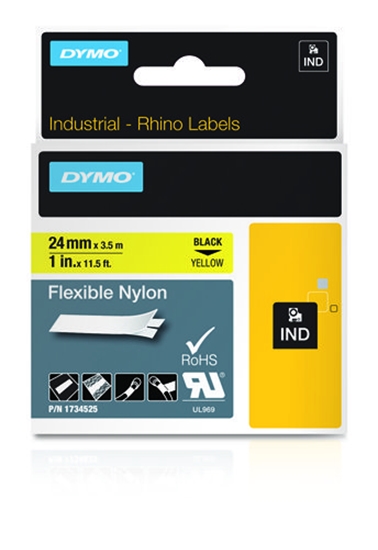 Picture of Dymo Rhino Flexible Nylon Tape 24 mm x 3,5 m black to yellow