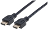 Picture of Manhattan HDMI Cable with Ethernet (CL3 rated, suitable for In-Wall use), 4K@60Hz (Premium High Speed), 2m, Male to Male, Black, Ultra HD 4k x 2k, In-Wall rated, Fully Shielded, Gold Plated Contacts, Lifetime Warranty, Polybag