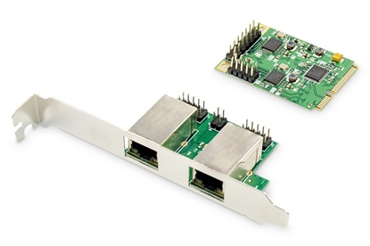 Attēls no Karta sieciowa przewodowa mini PCI Express 2x RJ45 Gigabit 10/100/1000Mbps Low Profile