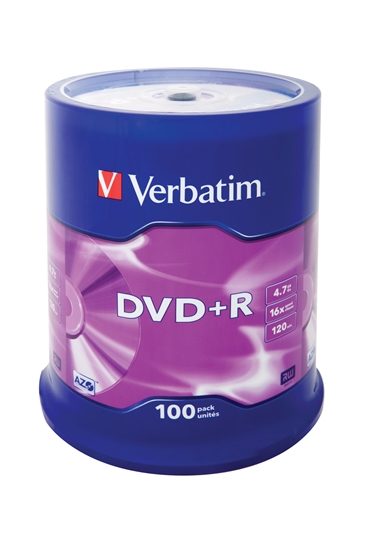 Изображение 1x100 Verbatim DVD+R 4,7GB 16x Speed, matt silver