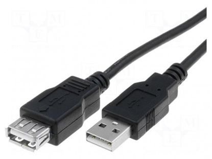 Attēls no Cable; USB 2.0; USB A socket,USB A plug; nickel plated; 3m; black