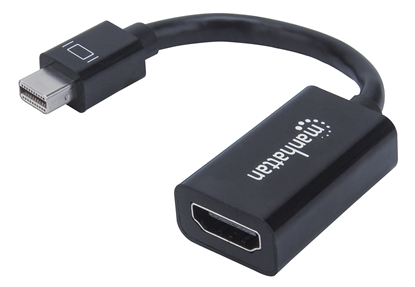 Picture of Manhattan Mini DisplayPort 1.2 to HDMI Adapter Cable, 1080p@60Hz, 12cm, Male to Female, Black, Equivalent to Startech MDP2HDMI, Three Year Warranty, Polybag
