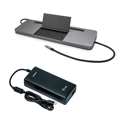 Attēls no i-tec Metal USB-C Ergonomic 4K 3x Display Docking Station with Power Delivery 85 W + Universal Charger 112 W